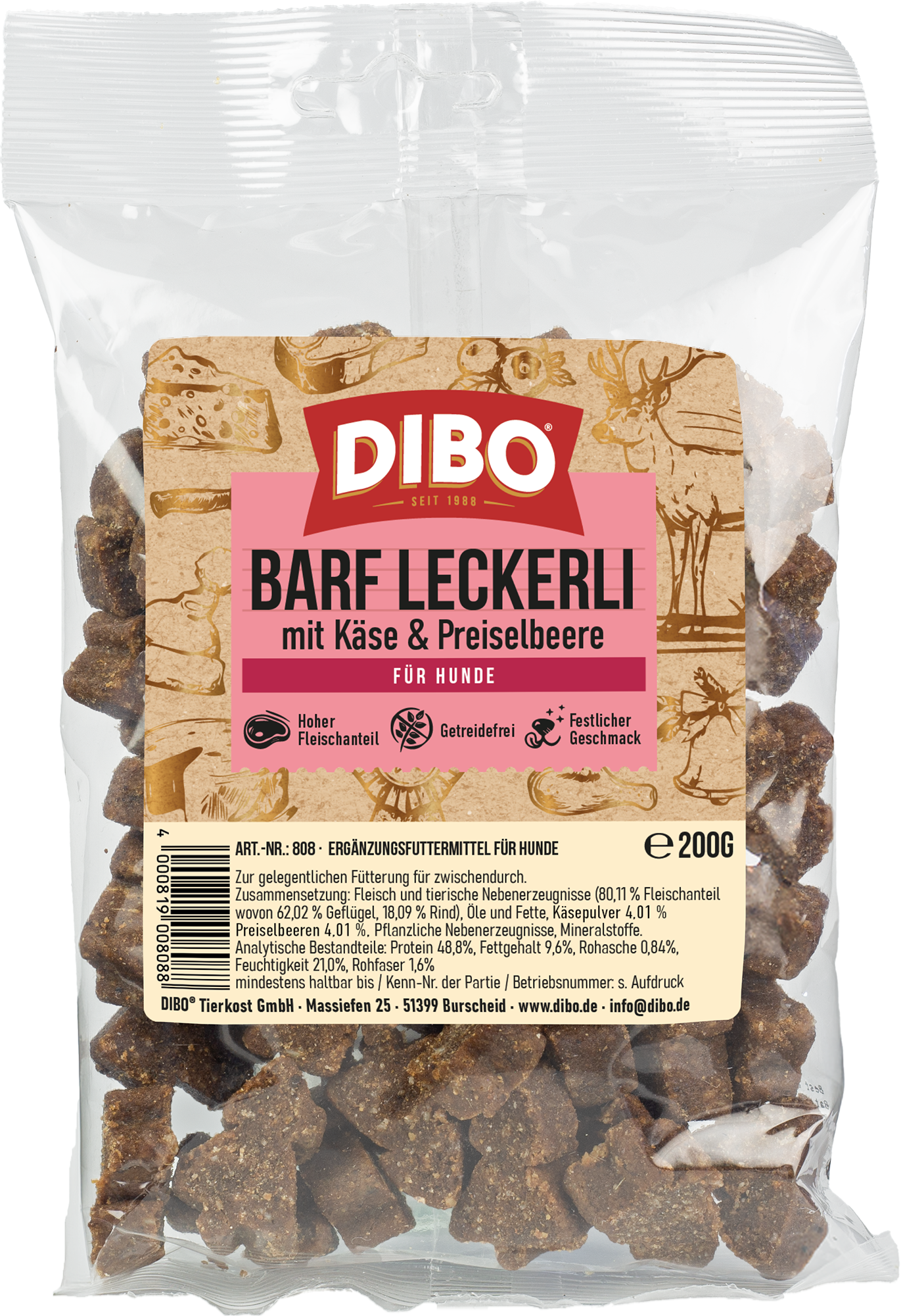 BARF Leckerli mit Käse und Preiselbeere